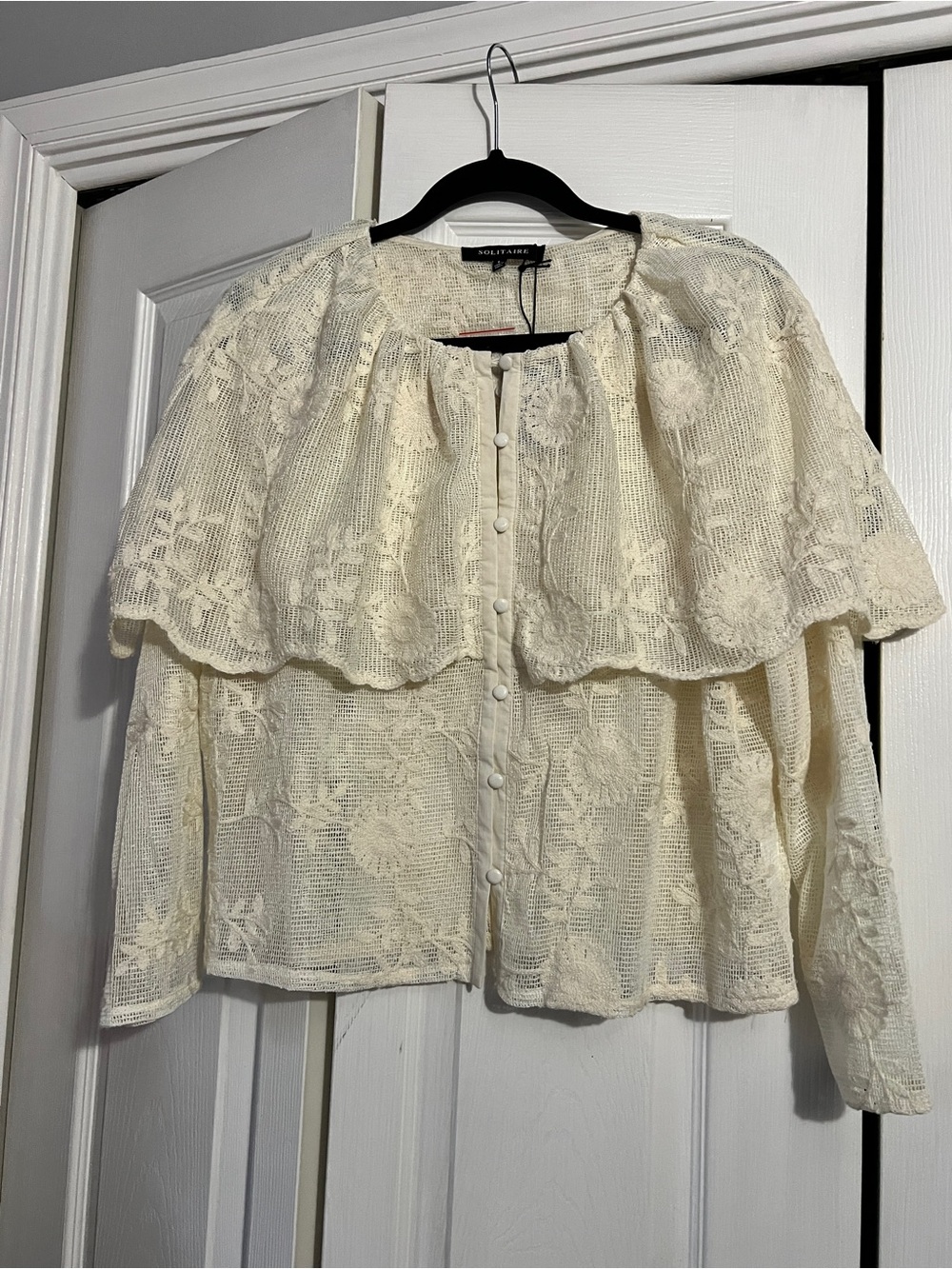 Solitaire Ivory Lace Ruffle Cape Blouse
